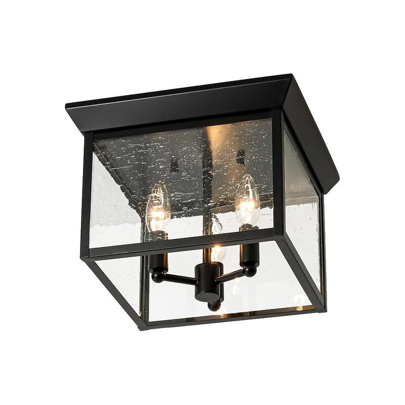 Industrial 3-Light Square Seeded Glass Cage Flush Mount Light 9.8in