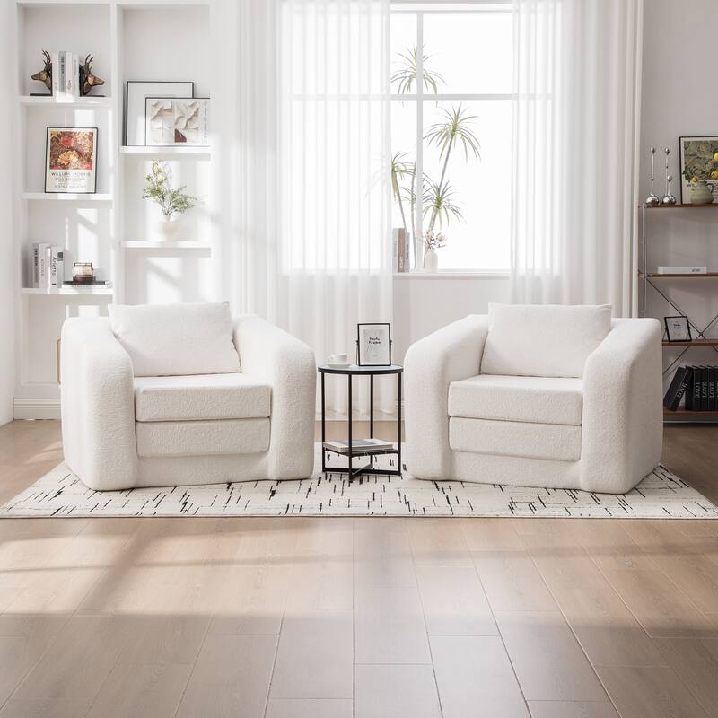 40" Convertible Chenille Floor Sofa Bed, Foldable Boneless Mattress Cloud Single Couch Lounge Chair with Armrest & Pillow