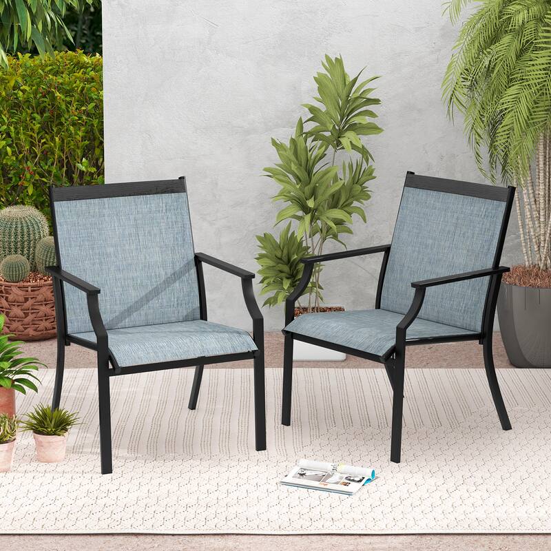 Gymax Set of 2 Patio Dining Chairs Outdoor Armchairs w/ Sturdy Metal - Blue