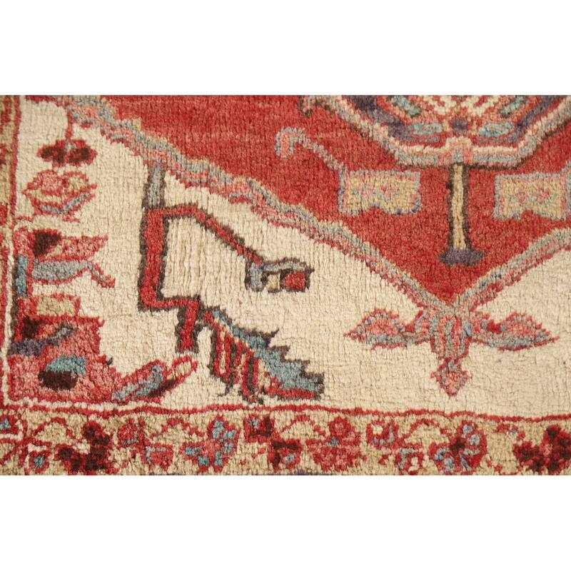 Vegetable Dye Red Heriz Persian Vintage Runner Rug Handmade Carpet - 3'1"x 9'8"