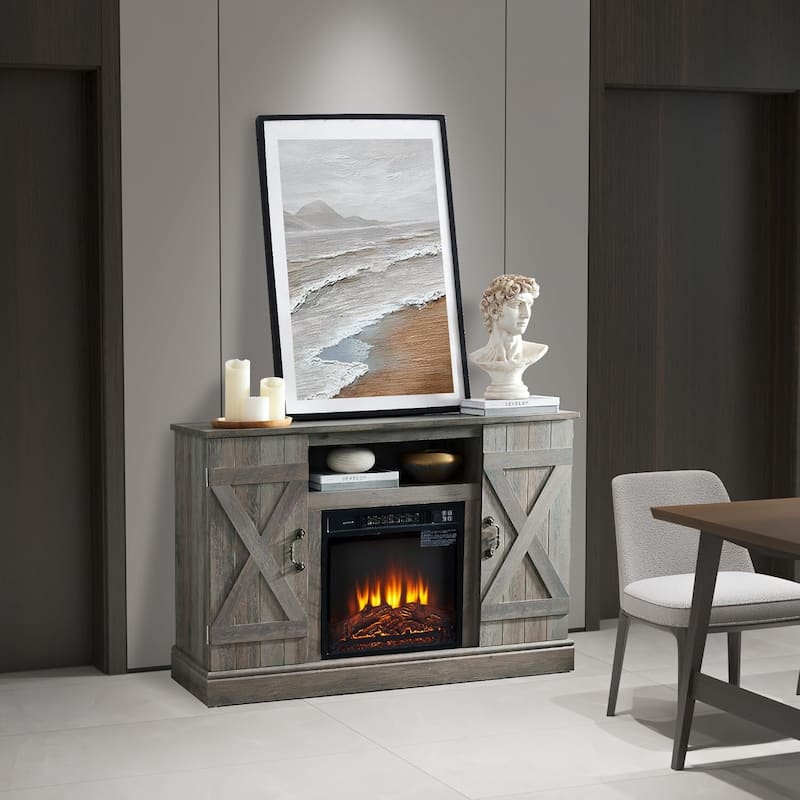 Roomfitters Farmhouse Classic Media TV Stand, Entertainment Console with 18" Electric Fireplace Insert