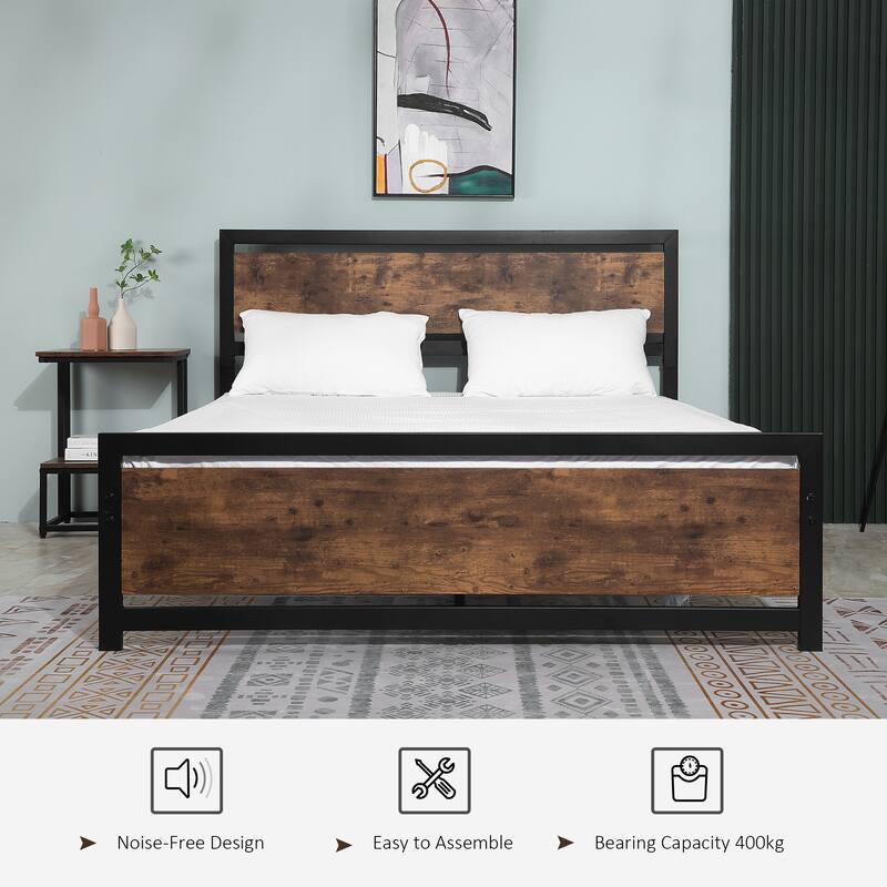 Metal Platform Bed with Strong Metal Slat Support,Headboard and Footboard
