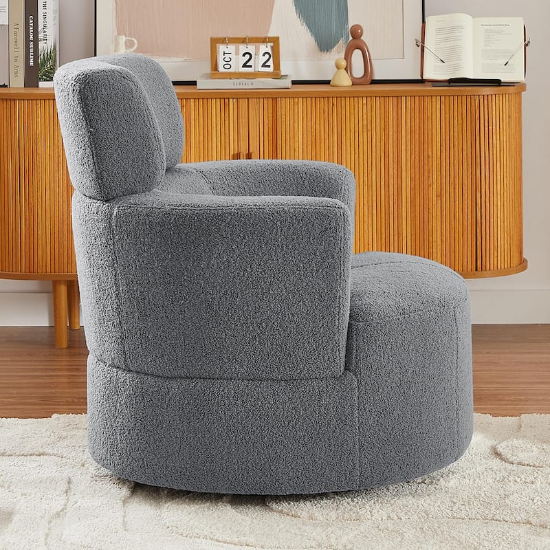 360° Swivel Chair, Upholstered Barrel Chair with Adjustable Headrest Modern Swivel Round Sofa Chair for Living Room