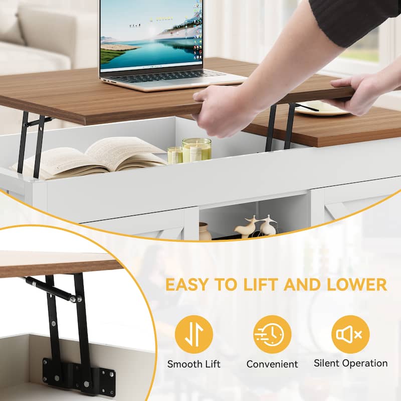 Moasis 48" Farmhouse Lift Top Coffee Table with Sliding Barn Door - 46.4"L x 22.8"W x 18.9"H