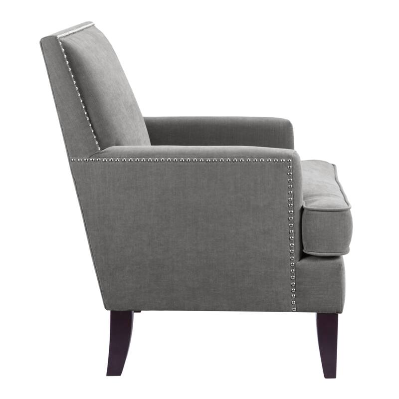 Roomfitters Track Arm Club Chair with Nailhead Trim, Upholstered Accent Chair with Solid Wood Legs and Removable Cushion, Grey