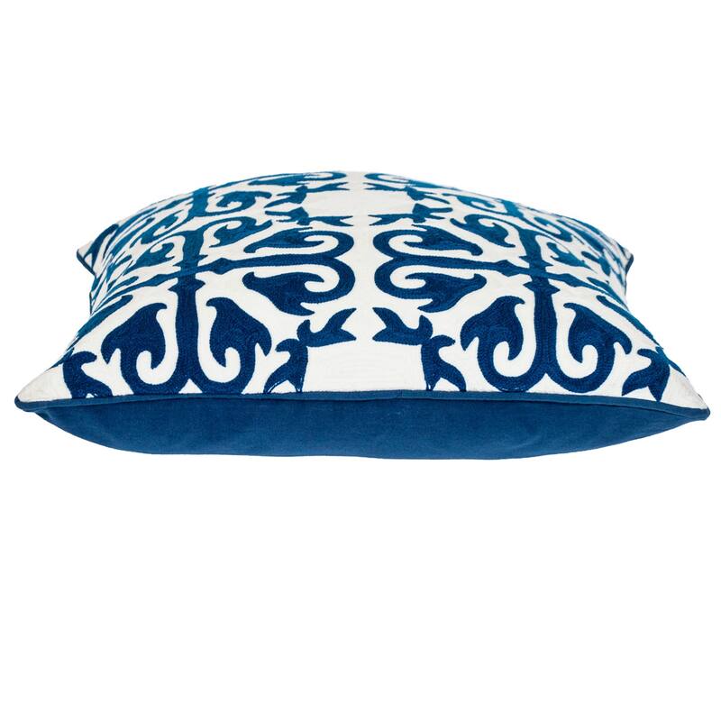 Moroccan Stencil Cotton Throw Pillow - 20" - Blue and White