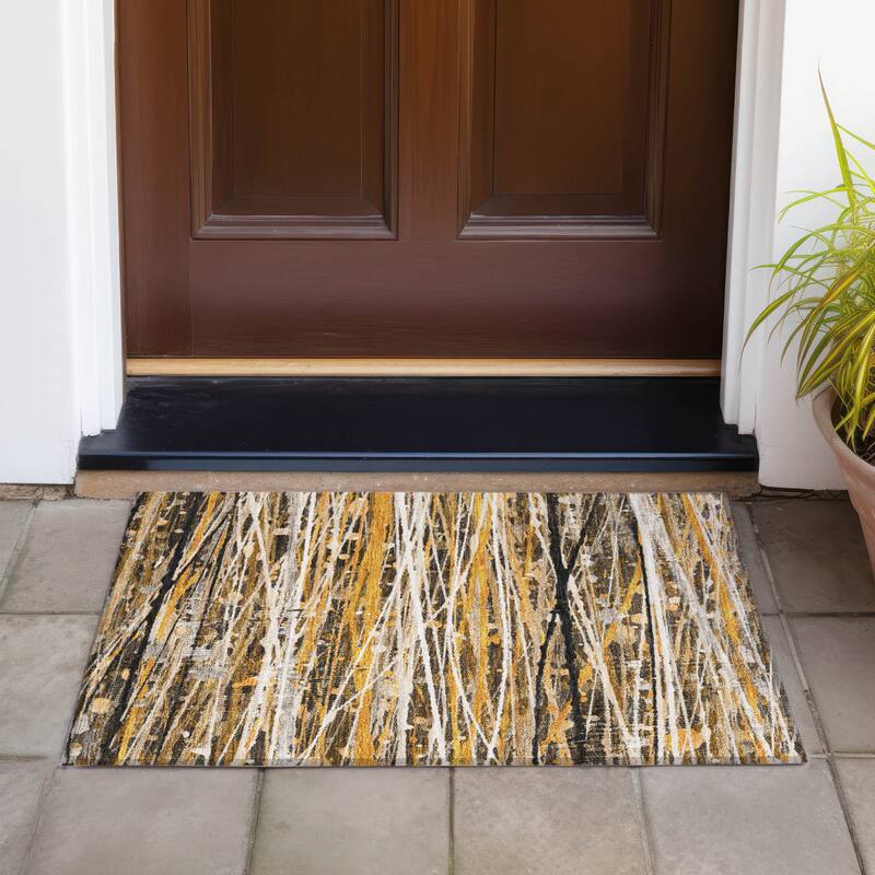 Machine Washable Indoor/Outdoor Abstract Stripes Chantille Rug - Copper - 1'8" x 2'6"