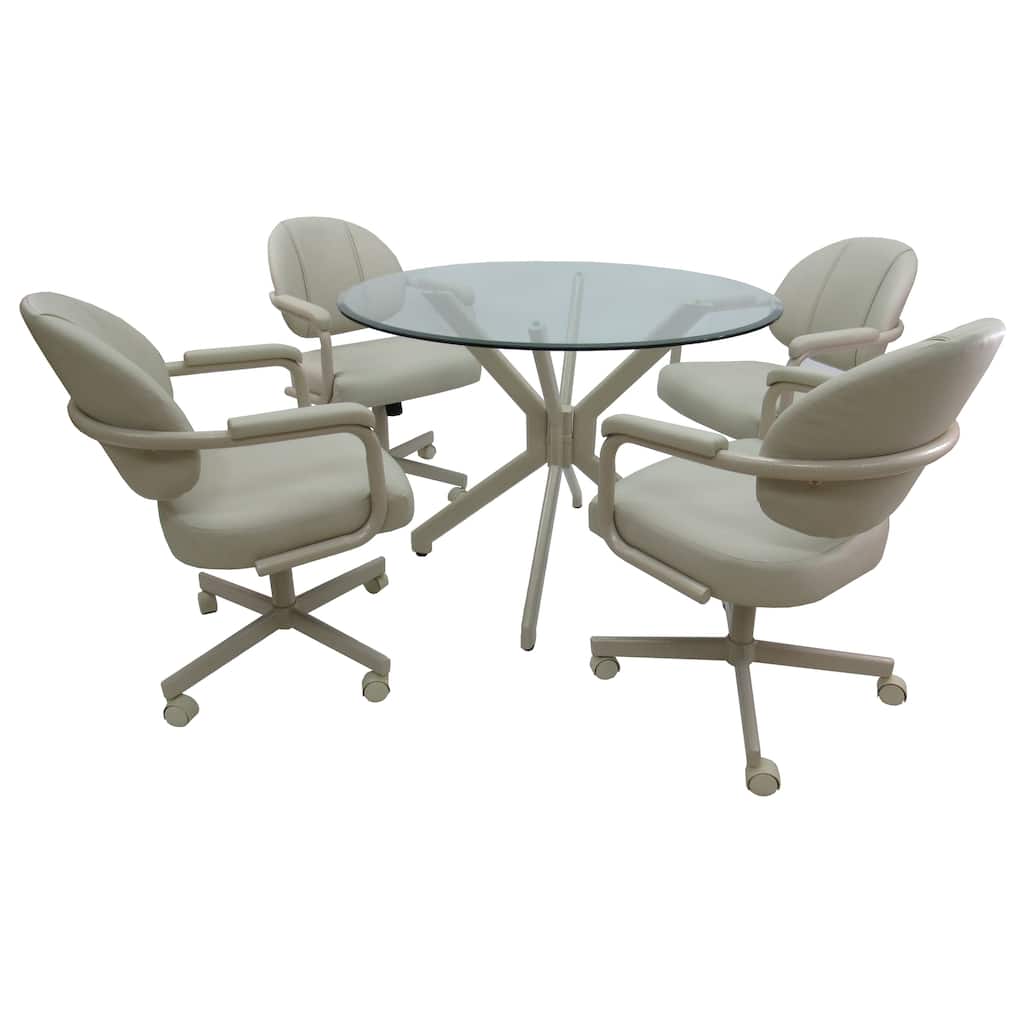 Dinette Set with 4 Swivel Caster Dining Chairs Glass Table M70 Beige