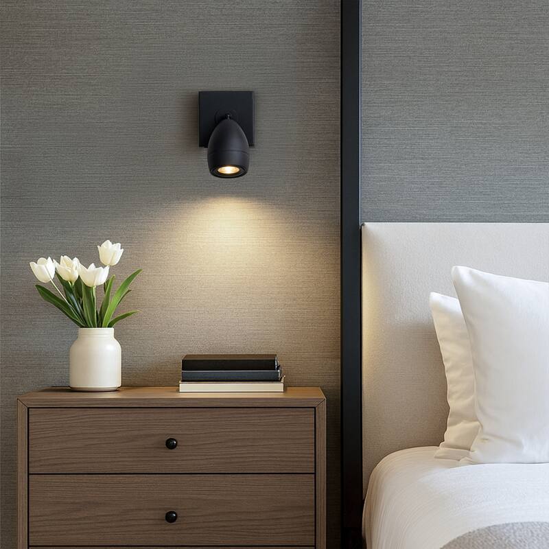 Modern Black Cordless USB-C Rechargeable LED Spotlight with Touch Remote Control Adjustable and Stepless Dimmable Accent Light - W5'' - Matte Black