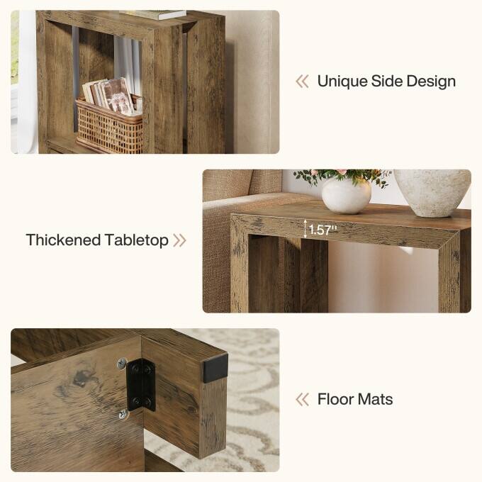 23.62'' Wooden End Table, Rustic Bed Side Table, 2-Tier Nightstand - 1PC