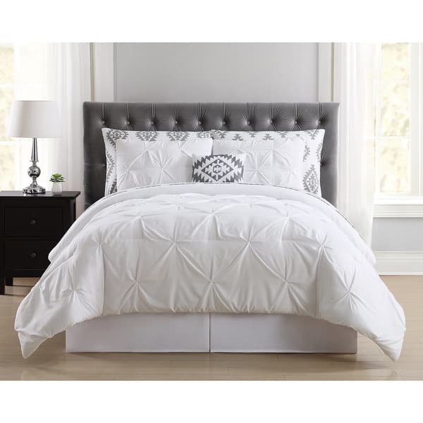 slide 2 of 20, Truly Soft Pinch Pleat 8 Piece Bed in a Bag with Kilim Printed Sheets White - Full - 8 Piece