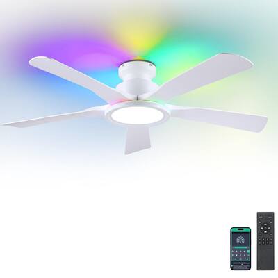 52 Inch Flush Mount Ceiling Fan with 3CCT LED light and RGB Circle Light.5 ABS Reversible Blades - 52 Inches