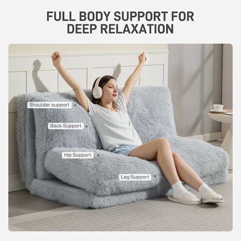 HOMCOM Bean Bag Floor Sofa Bed, Contemporary Plush Wide Folding Floor Mattress, Foam Filling Wall Couch Sleeper