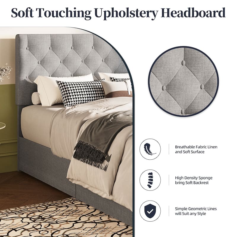 Full & Queen Size Bed Frame Built in 4 Storage Drawers & Adjustable Headboard