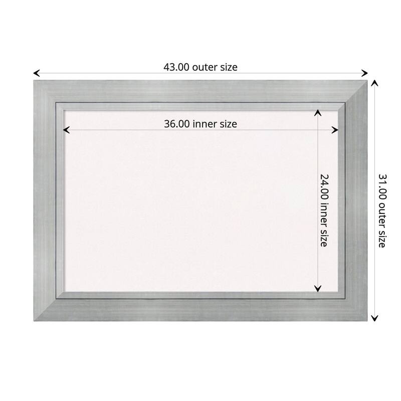 Romano Silver Wood Framed White Corkboard Bulletin Board - Board Size 36x24