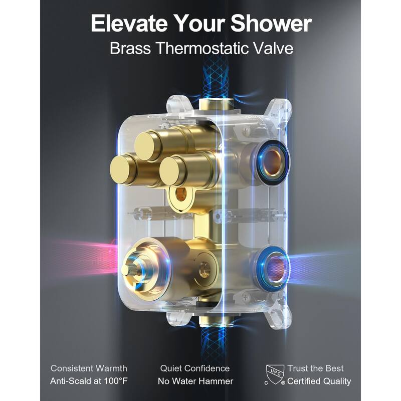 GRANDJOY Dual Shower Heads System 12" & 6" Rainfall Shower Head with Handheld Sprayer