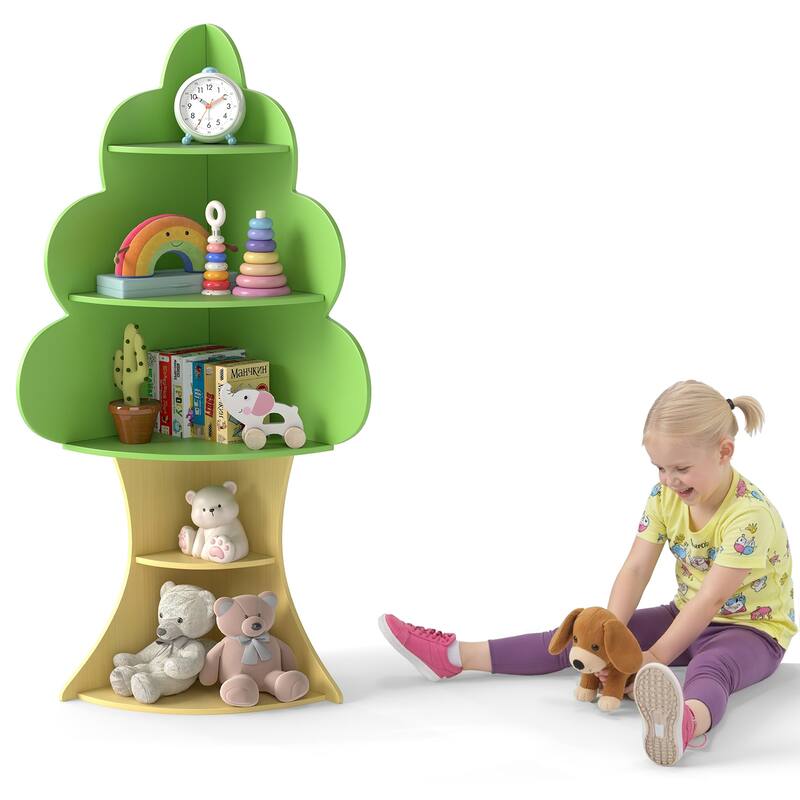 5-Tier Kids Tree Bookshelf for Bedrooms Playrooms Classroom Storage with Anti-Tip Design - 19" x 19" x 52"