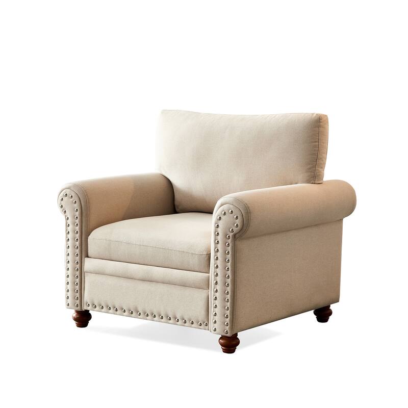 Beige Fabric Single Seat Chair with Solid Wood Legs