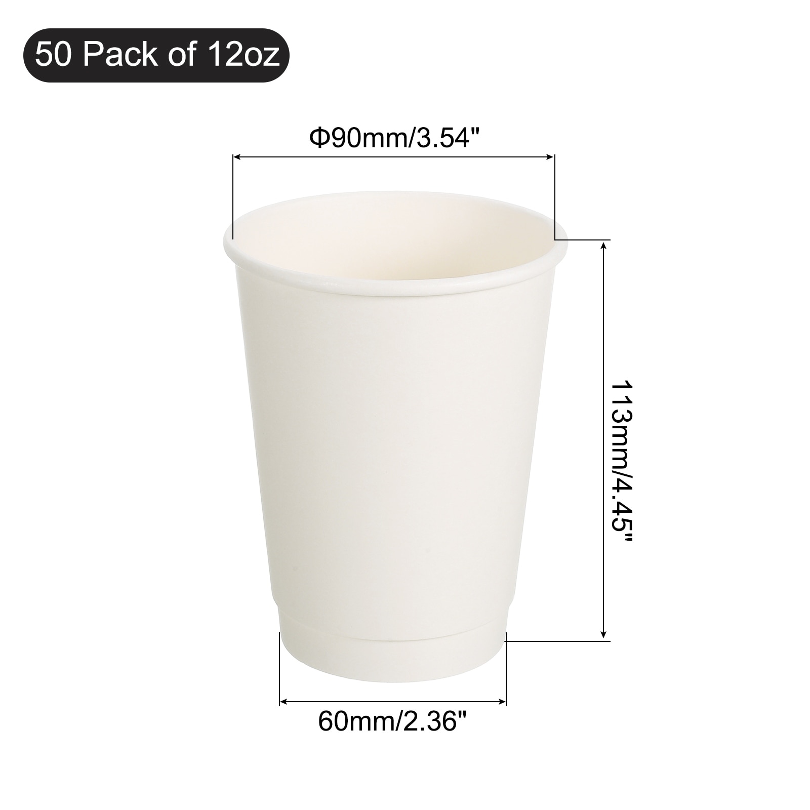 White Cup Paper Coffee Cups, 50 Pack Double-Layer Disposable Cups
