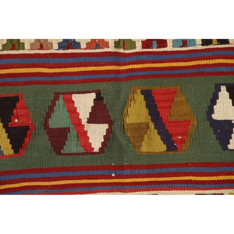 Kilim Qashqai Persian Vintage Rug Bedroom Hand-Woven Wool Carpet - 5'1"x 8'6"