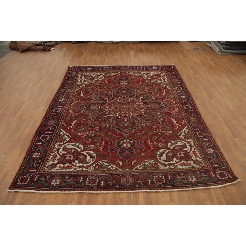 Hand Knotted Oriental 100% Wool Carpet Traditional Floral Red Heriz Area Rug - 10' 10'' X 8' 8''