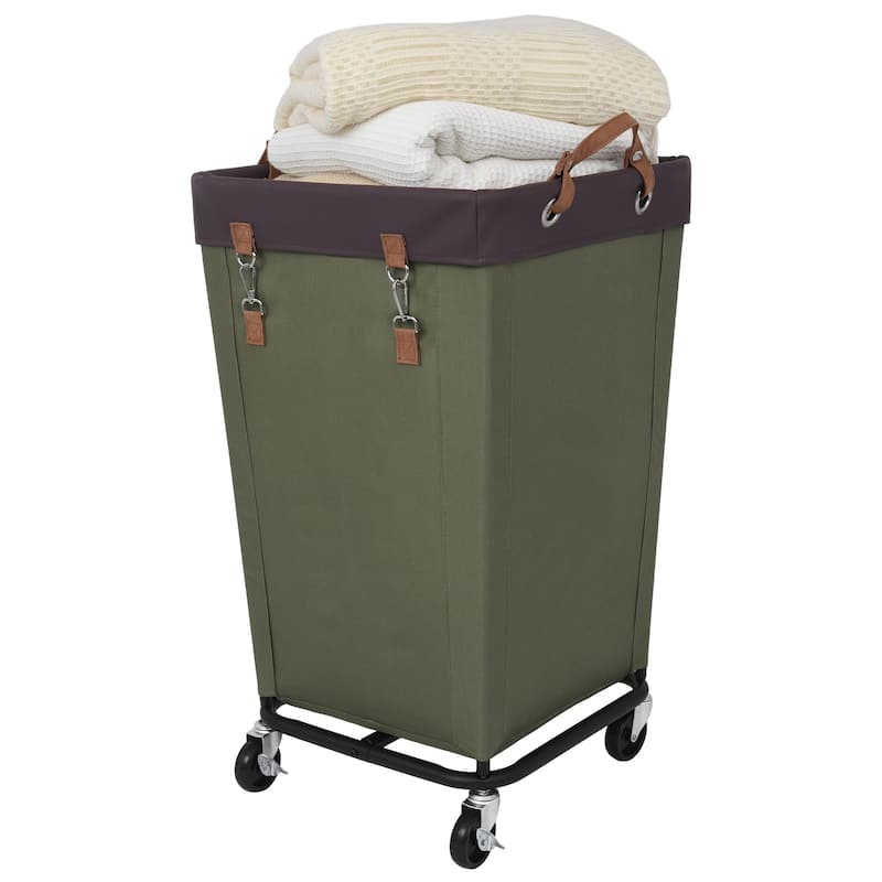 Large Laundry Hamper with Wheels, 160L Canvas Laundry Basket for Hotel, Home, Closet, Dorm - Green