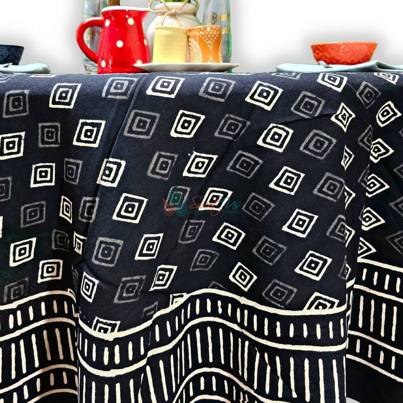 Cotton Block Print Dabu Geometric Tablecloth Collection