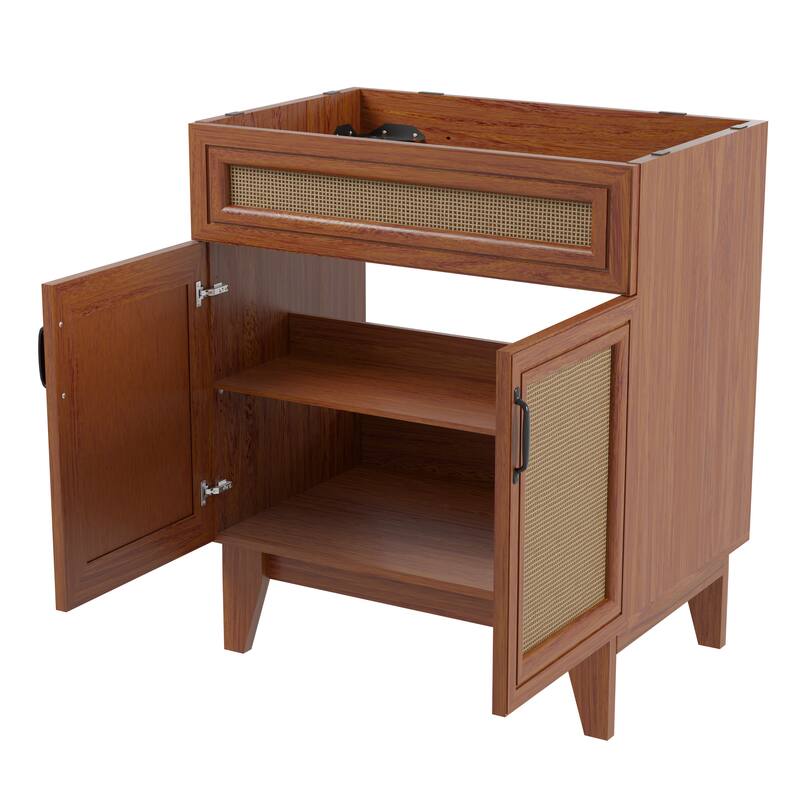 Ancillary Rattan Modern Farmhouse 2-Shelf Bath Vanity Cabinet Only (Sink Basin not Included), by JONATHAN Y
