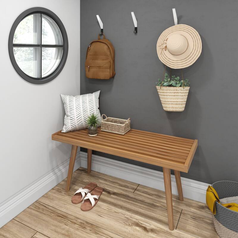 Plank and Beam Mid Century Single Wood Entryway Bench