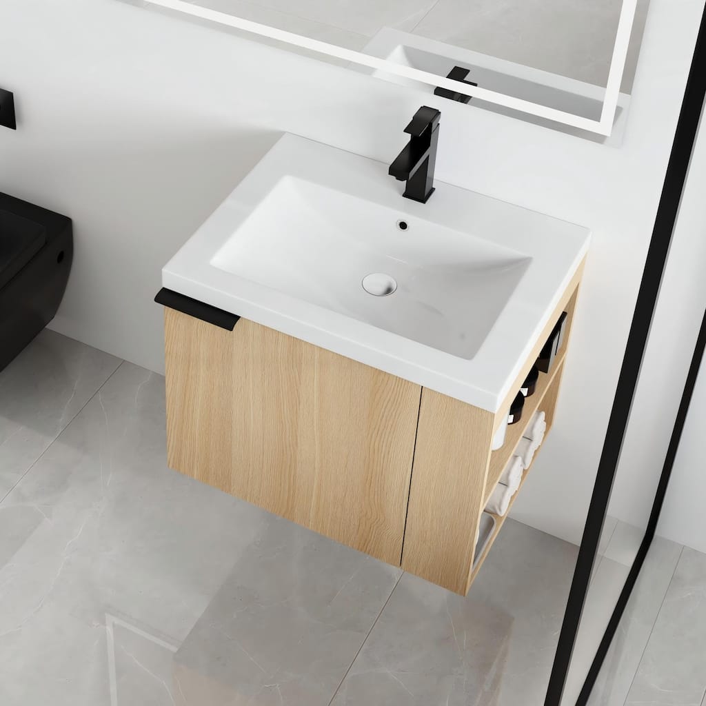 Malwee 24" Floating Bathroom Vanity,Wall Mounted Bathroom Vanity with Sink and Side Shelf