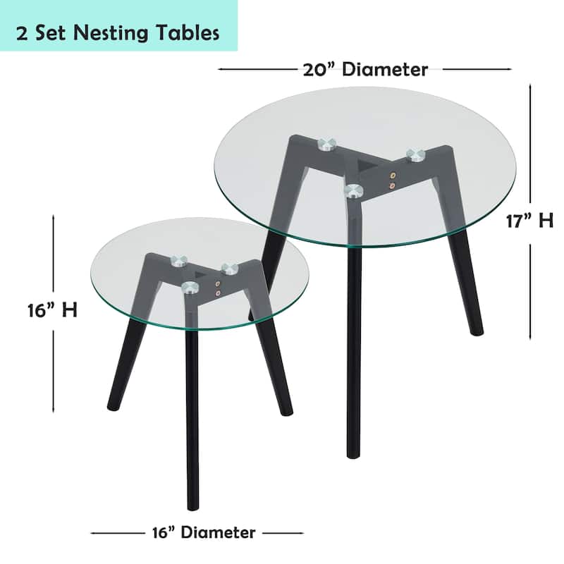 Set of Two Mixed Material Mid-Century Modern Glass Nesting Tables