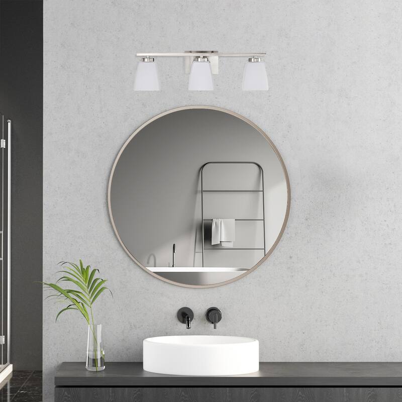 Brushed Nickel/Matte Black/Gold Modern 3-Light Vanity Light with Square Etched White Glass Shades