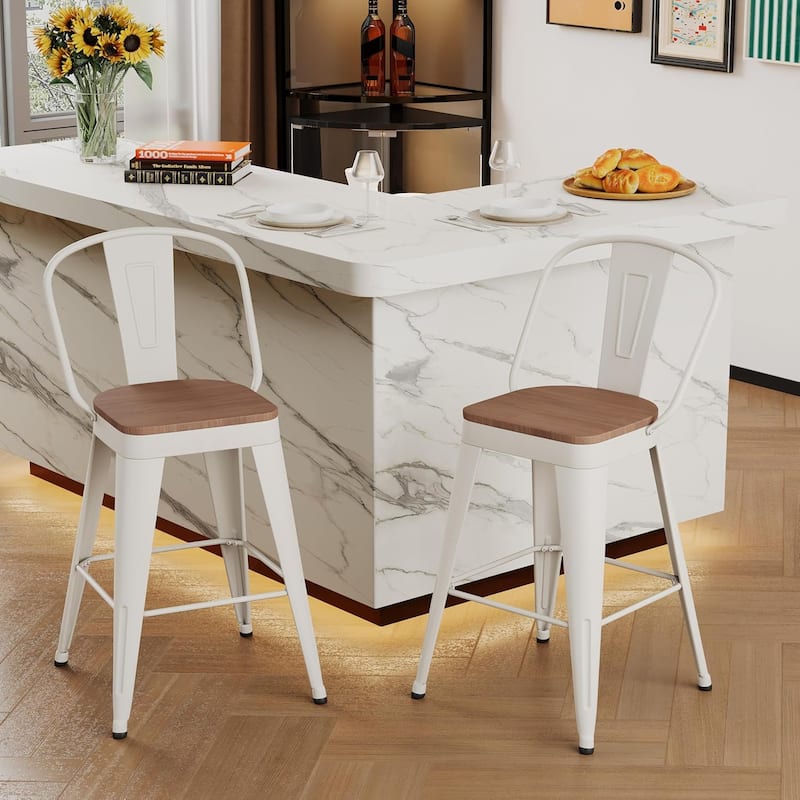Counter Stools with Metal Frame Counter Height Bar stools with High Back 24" Kitchen Bar Furniture Stools with Wooden Seat