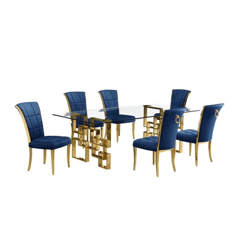 Best Quality Furniture D223/4-SC320-7 Dining Set with 95" 15mm Glass