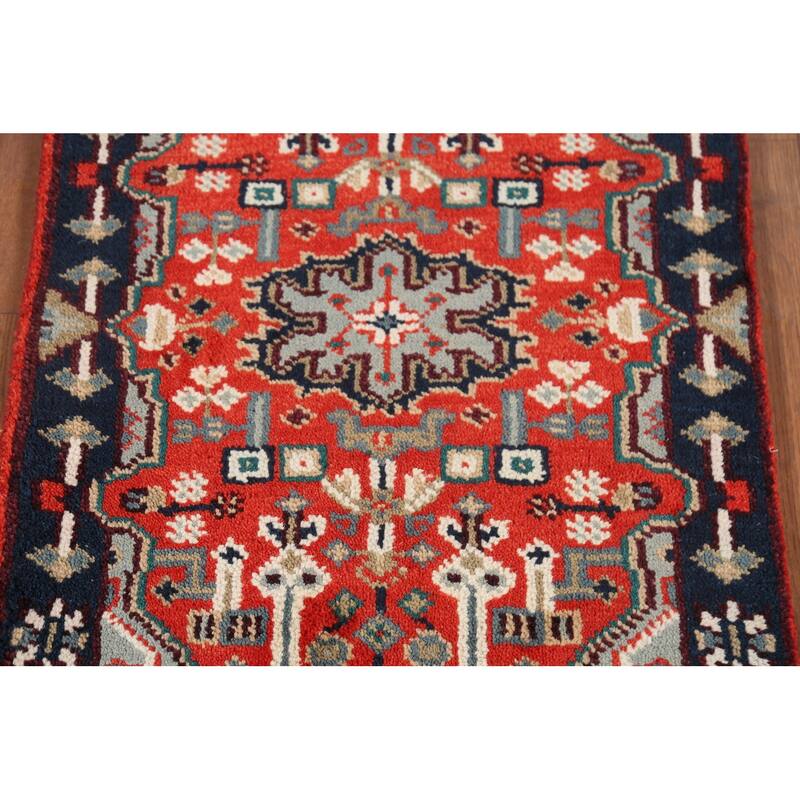 Orange Geometric Kazak Indian Accent Rug Hand-Knotted Wool Carpet - 2'0"x 3'0"