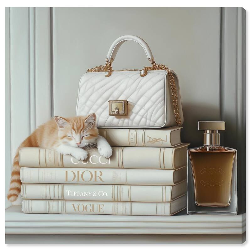 Ivory Books and Kitten Canvas by Art Remedy, Gallery Wrapped - 20" x 20"