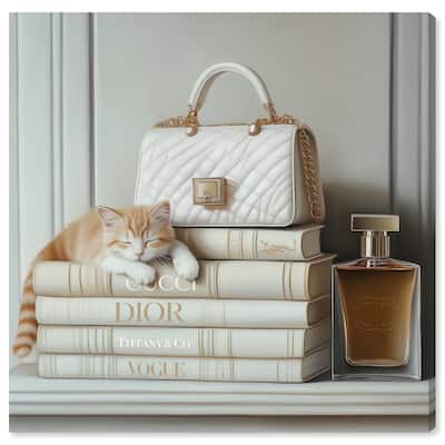 Ivory Books and Kitten Canvas by Art Remedy, Gallery Wrapped
