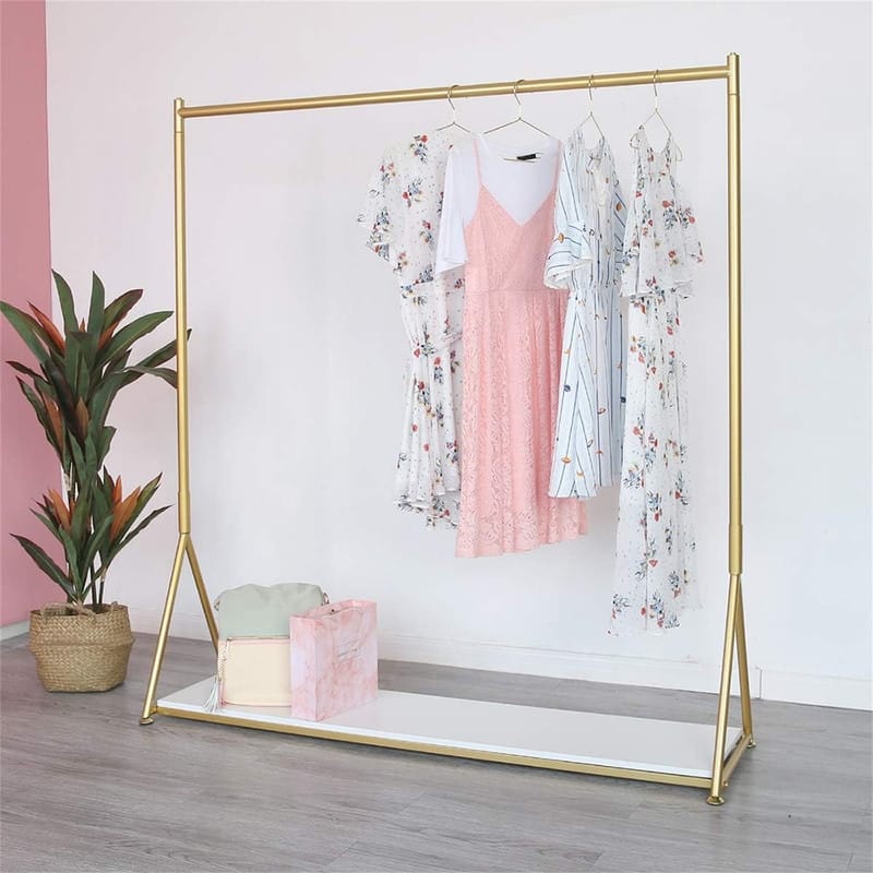 Gold Clothing Rack with Shelf Heavy Duty - 15.7"D x 59"W x 63"H - E-Gold