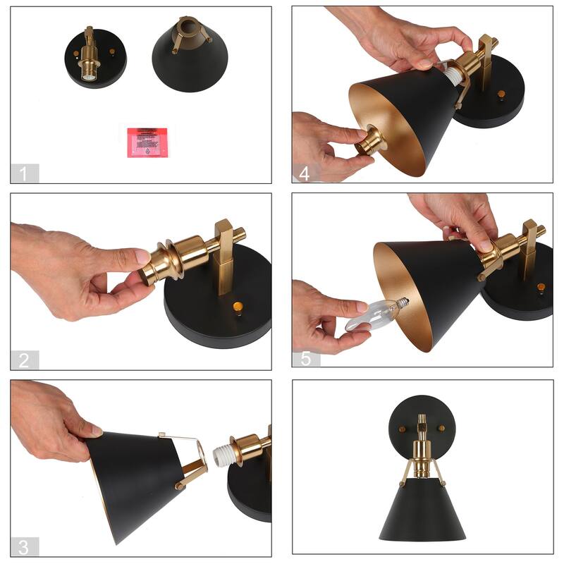 Modern 1-Light Black Gold Dimmable Wall Sconces Bathroom Vanity Light
