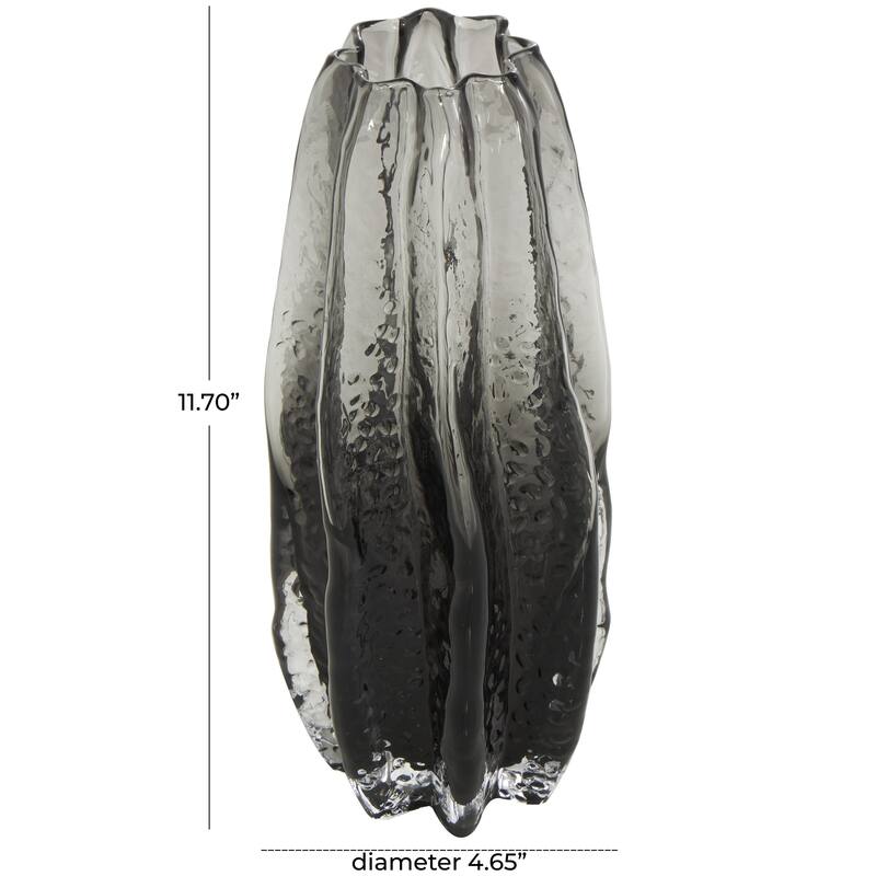 Glass Handmade Bubble Textured Ombre Decorative Vase with Wavy Body - Black - Roche River Decor