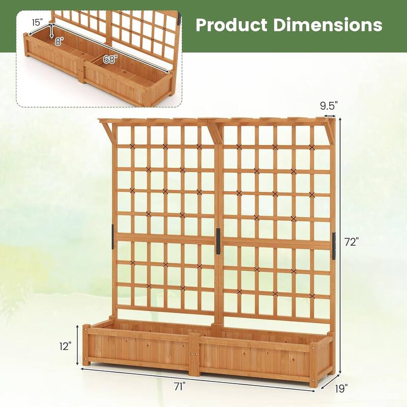 72" Raised Garden Bed Elevated Wooden Planter Box w/ Lattice Trellis