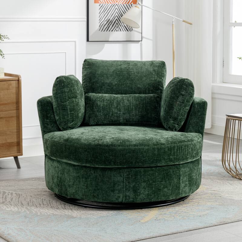 Upholstered Swivel Barrel Armchair Club Chair With Metal Base