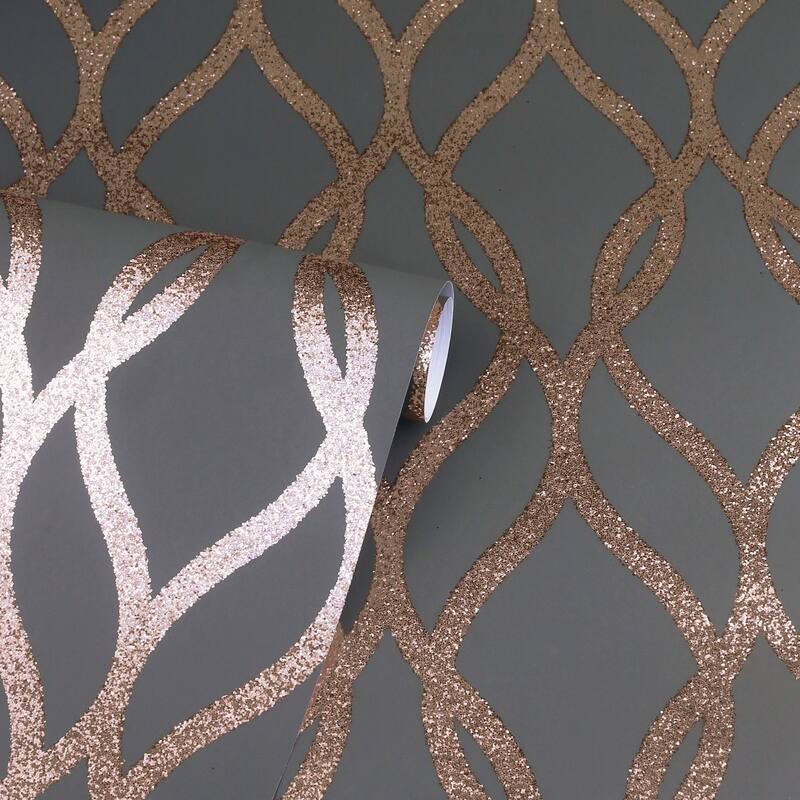 Arthouse Ava Rose Gold Glittering Ogee Wallpaper