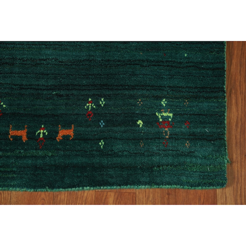 Tribal Green Gabbeh Indian Runner Rug Handmade Wool Carpet - 2'6" x 9'9"