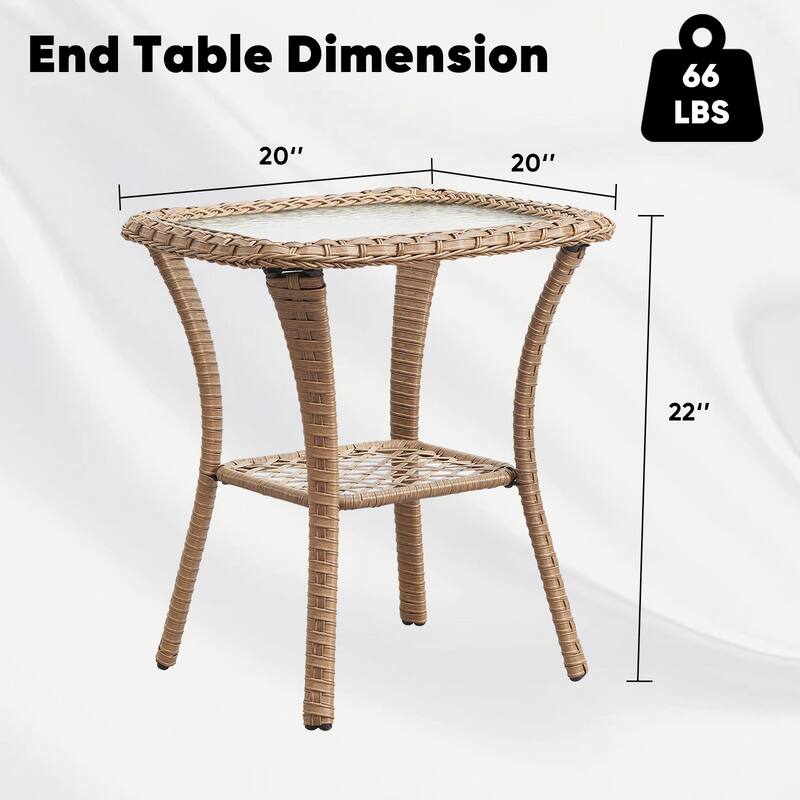 Patio Rattan Wicker Coffee Table with Tempered Glass Top