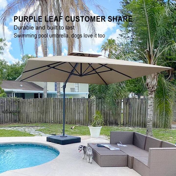 PURPLE LEAF Premium Rectangular Patio Cantilever Umbrellas with Tilt-and-Crank with Base