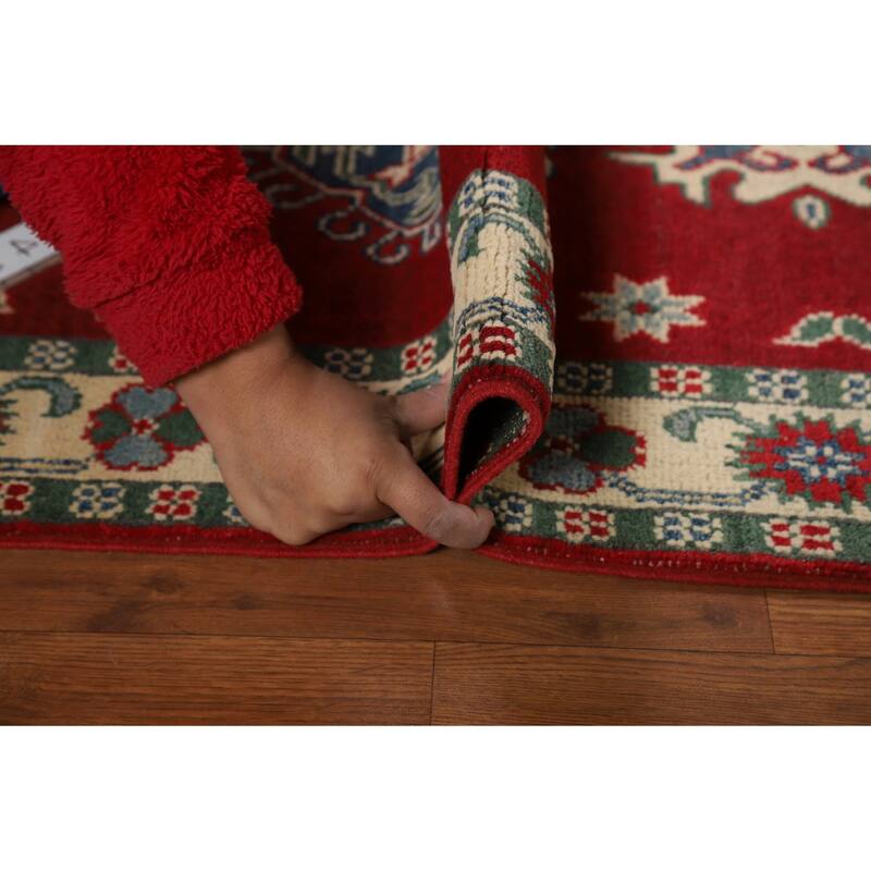 Red Kazak Foyer Rug Geometric Hand-Knotted Wool Carpet - 2'9"x 4'3"