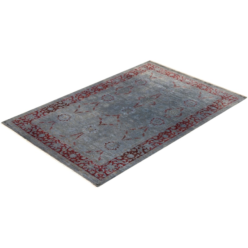 Vibrance, One-of-a-Kind Hand-Knotted Area Rug - Gray, 4' 1" x 6' 1" - 4' 1" x 6' 1"