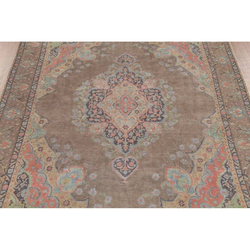 Brown Tabriz Persian Vintage Area Rug Handmade Traditional Wool Carpet - 9'4"x 12'9"