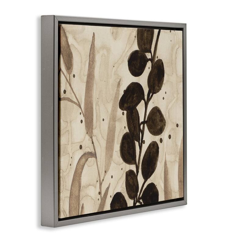 Stupell Asymmetrical Natural Leaves Framed Floater Canvas Wall Art Design By Krinlox